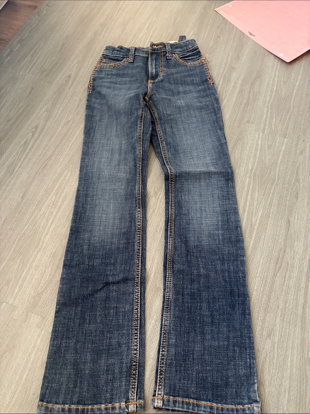 Girls Dark Blue Flare Jeans with Contrast Stitching